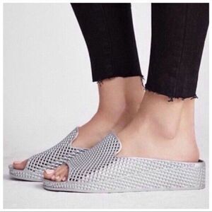 Sketchers Peep Toe Silver Slip on Wedge Slides